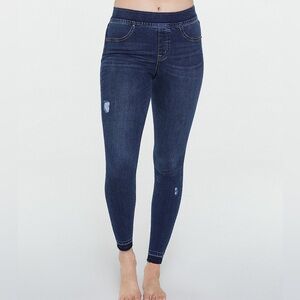 Spanx Distressed Denim High Rise Elastic Waist Jeggings